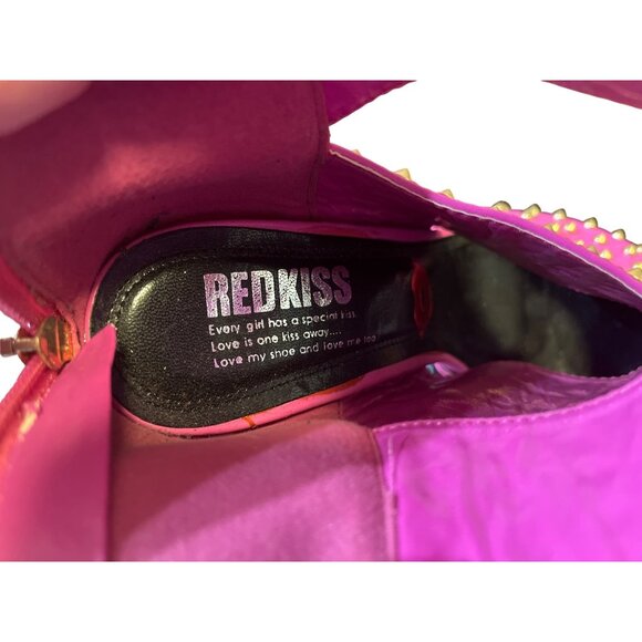Studded Passion Pink Open-Toe Heels By Red Kiss Size 11 4.5" Stiletto Heel Back - Picture 6 of 8